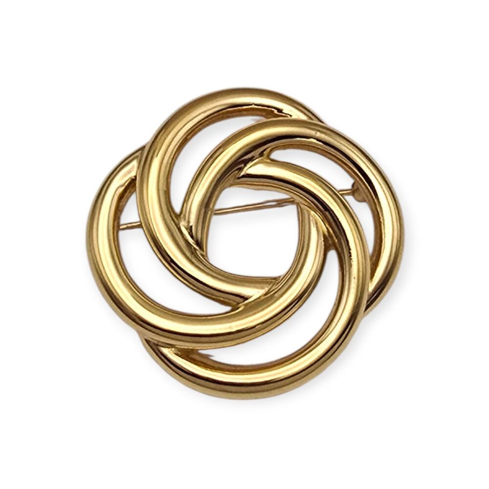 Monet Gold Tone Knot Brooch Modernist Luxe Interlocking Pin